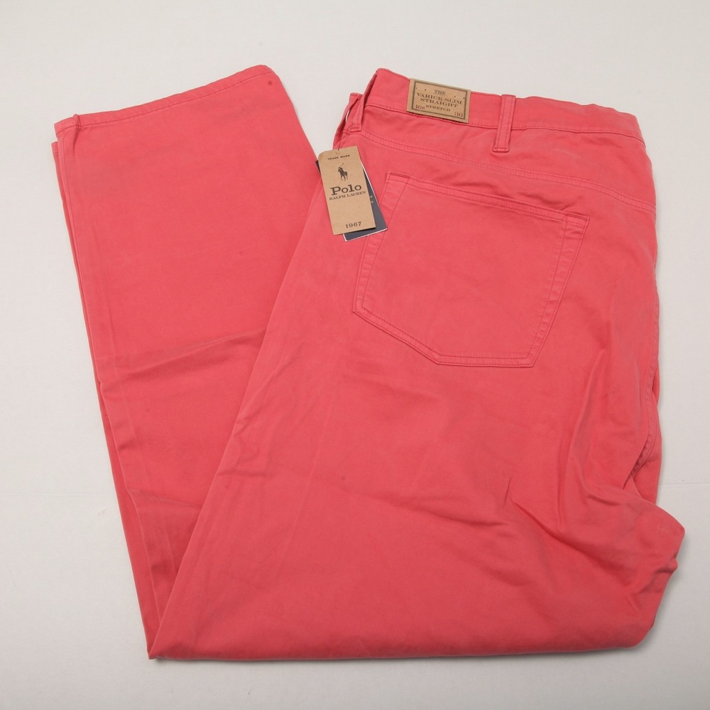 NWT Polo Ralph Lauren Men's 46Bx30 Varick Slim Straight Stretch Chino Coral Red